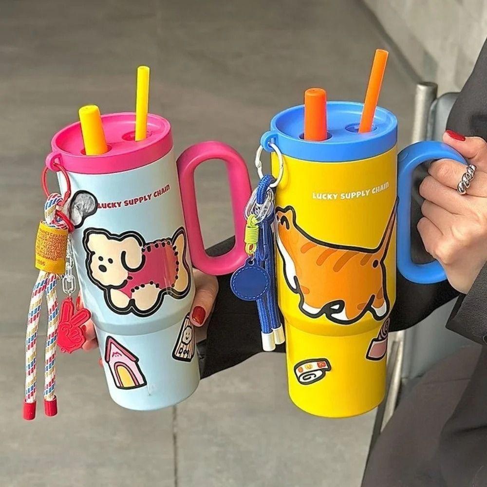 720ml Thermal Water Bottle Leak Proof Drinking Straw Cup Milk Tea Cup Outdoor Insulated Mug  Sports