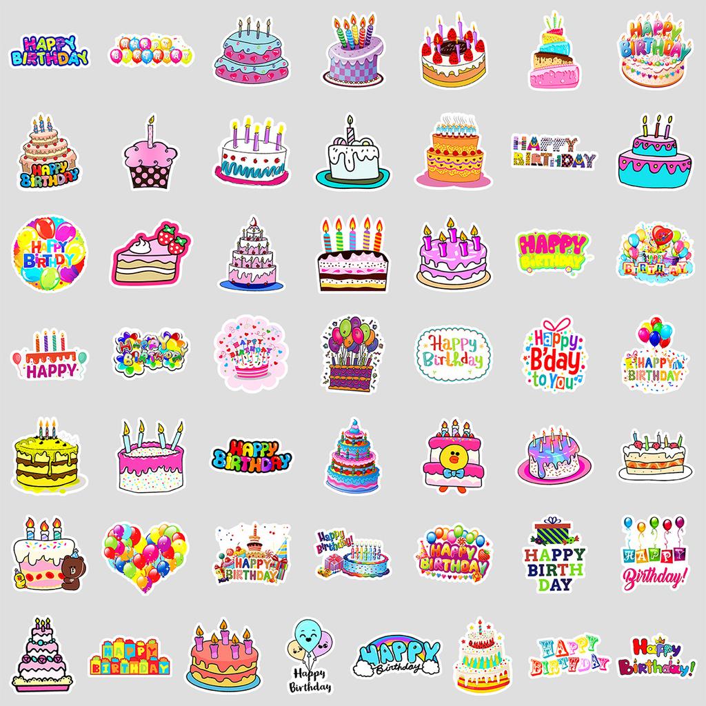 50 Happy Birthday Graffiti Stickers Motorcycle Helmet Skateboard Balance Car Decorative Stickers