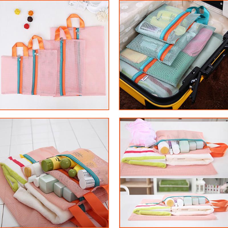 4pcs Travel Packing Organizer Set, Mesh Clothing Bags, Visible Luggage Suitcase Mesh Packing Cubes With Zipper Multi-Sizes Trips