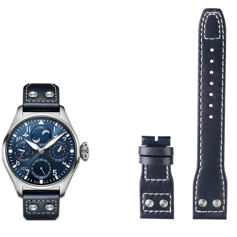 Klasické 21mm 22mm pro IWC originální kožený řemínek k hodinkám Velký pilot plamenomet Malý princ Mark18 Series Náramek Willow Nail Náramek Muž
