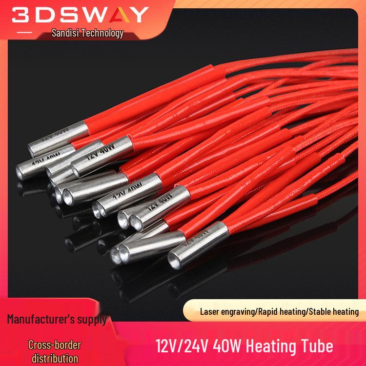 

3DSWAY 40W Heating Element for 3D Printers, 12V/24V, 6x20mm, 1m/2m Wire Length 1m 12V 40W (6x20mm)