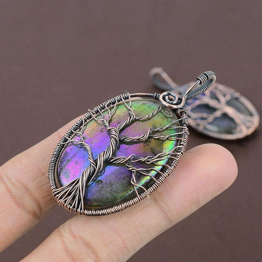 Tree Of Life Multi Labradorite Copper Wire Wrap Jewelry Pendant 2.56" M2A12