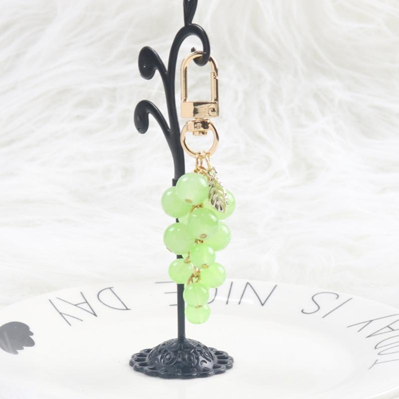 Crystal Grape Charm Keychain Sweet Cool Simulated Fruit Keyring Pendant Bag Hanging Ornament Women Backpack Decorations