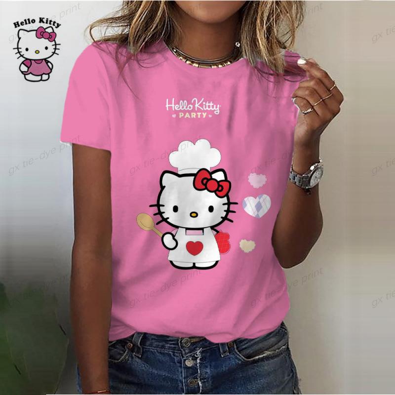 Top da donna girocollo con stampa del gatto KT dei cartoni animati, popolare stampa digitale 3D 3437