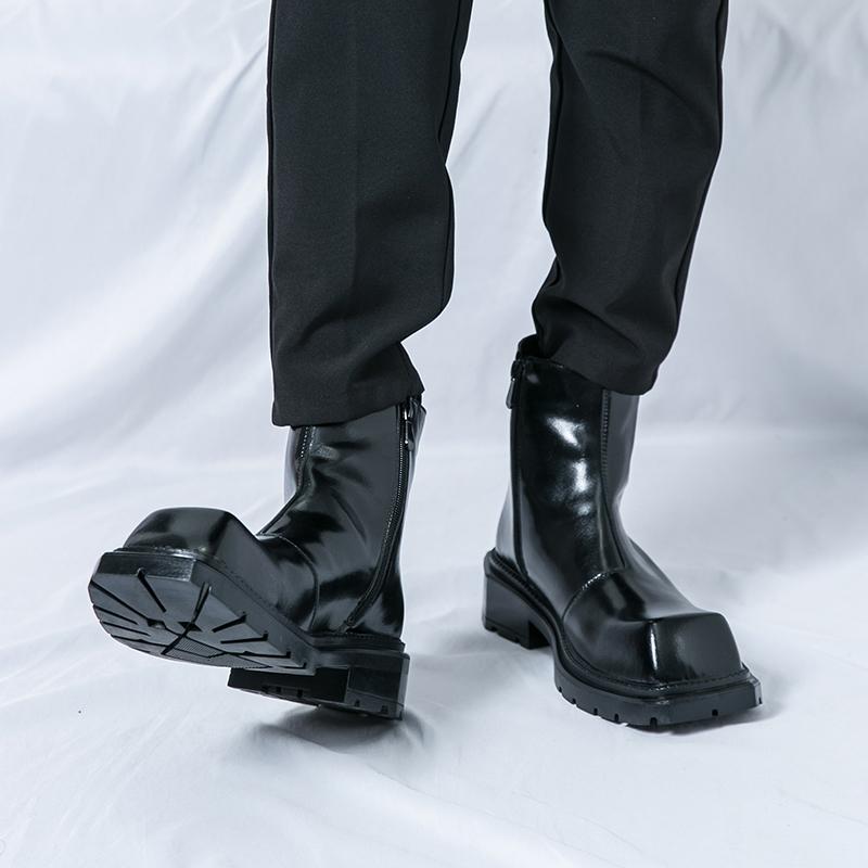 Winter Herren Business Chelsea Lederstiefel Schwarz Dicksohlige Rutschfeste Outdoor Trainingsstiefel Gesellschaftsstiefel Größen 38-46