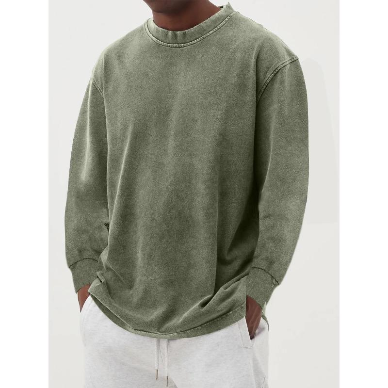 

Mens Purple Washed Crew Neck Sweatshirt Loose Fit Long Sleeve Casual Solid Color Top L оливковий колір
