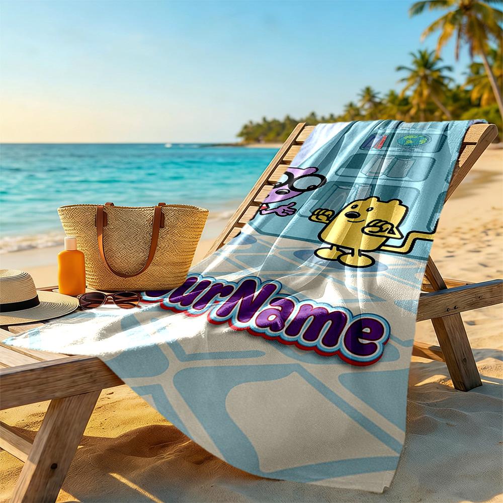 Wow! Wow! Wubbzy Customizable Name Beach Towel High Absorbency & Quick-Dry Ideal for Travel Outdoor Swim Pool Yoga Surf Camping Hiking Gym Gift Holida