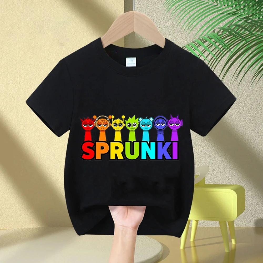 

2026 summer short sleeved Sprunki cute and fashionable boy and girl comfortable round neck short sleeved T-shirt 110
