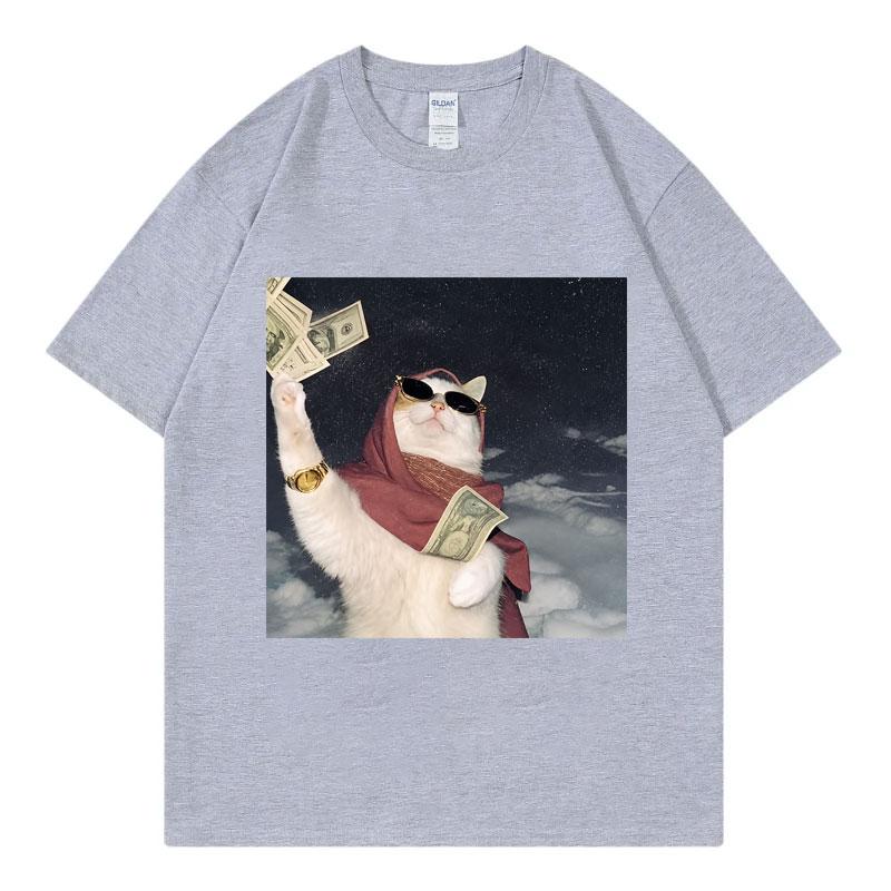 Funny Rich Cat Meme Graphic T Shirts High Street Fashion Trend Short Sleeve TShirt Unisex Unisex Casual Loose 100Cotton TShirts