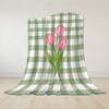 Gingham Tulip Flannel Blanket Warm Soft Halloween Christmas Couch Warm Cozy Decorative Decor Gift for All Season