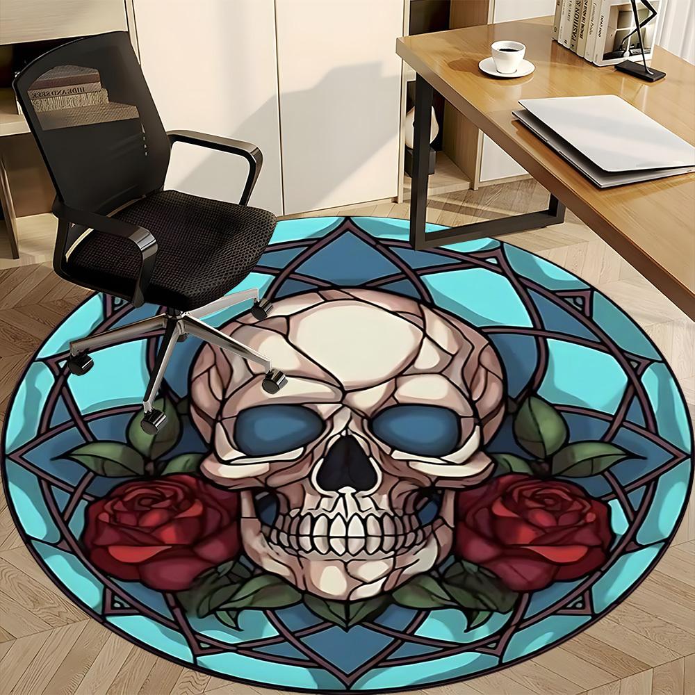 1pc Skull Gothic Rose Design Chair Carpet for Office, Round Non-Slip Durable Large Size Office Carpet, Suitable for Office, Beautiful Decoration