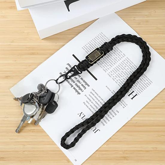 Heavy Duty Braided Lanyard American Flag Tag Keychain Braided Rope Pendant Adjustable Keychain Lanyard