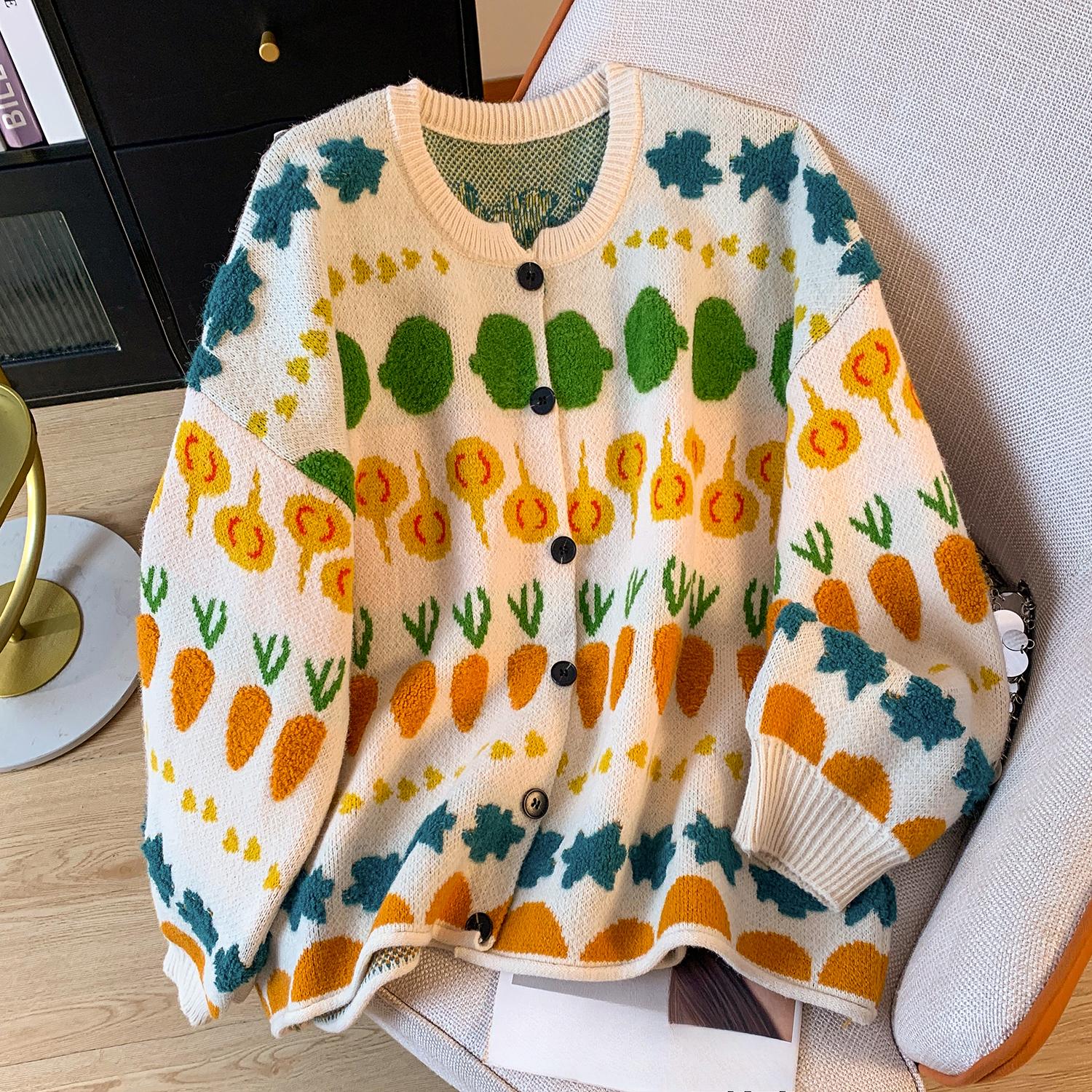 

Свитера Вязание Цветочный Кардиган Осенний Принт Женские Свитера Летучая Мышь Свободный Свитер One Size бежевый