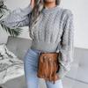 Autumn and Winter Crew Neck Pullover Women Short Sweater Slim Fit Fashion Twist Bottoming Knitted Top Solid Color Long Sleeve Casual Simple Clothing