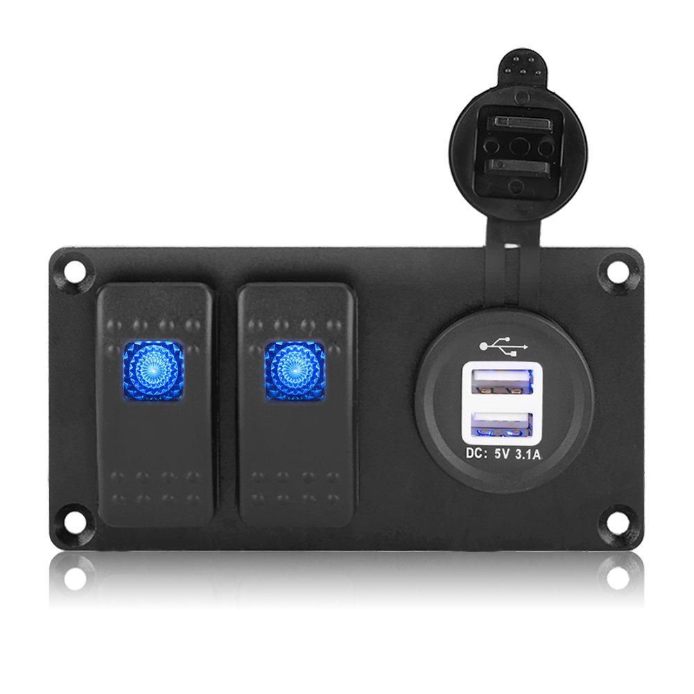 

Keenso 12-24V Switch Panel Waterproof LED Switch Panel Rocker Switch Car Boat Yacht Marine Marine Supplies Blue LED Light normal