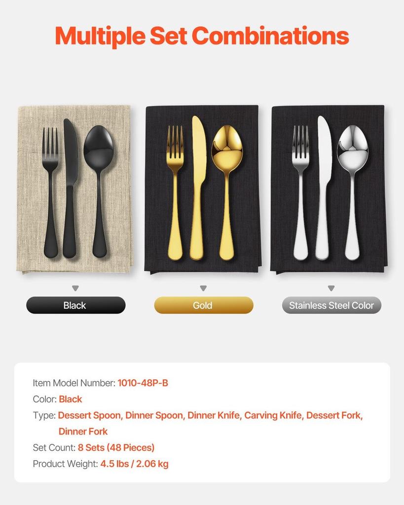 48-Piece Silverware Set Stainless Steel Cutlery Flatware Utensils for 8