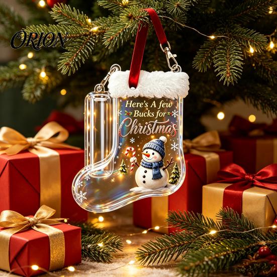 Christmas Money Holder for Cash Stocking Holder, Clear Gift Clip Ornament Tree Unique Graduation Hanging Decor, Transparent Bill Display Pendant