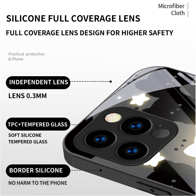Tempered Glass Casing Cute Cartoon Cats Printed Protective TPU Cover Soft Case Shell for iPhone Samsung