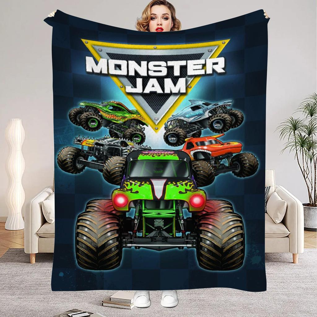 3D Monster Jam Monster Truck Cartoon Flannel Soft Throw Blanket Boys Bedroom Sofa Bed Warm Throw Blanket Picnic