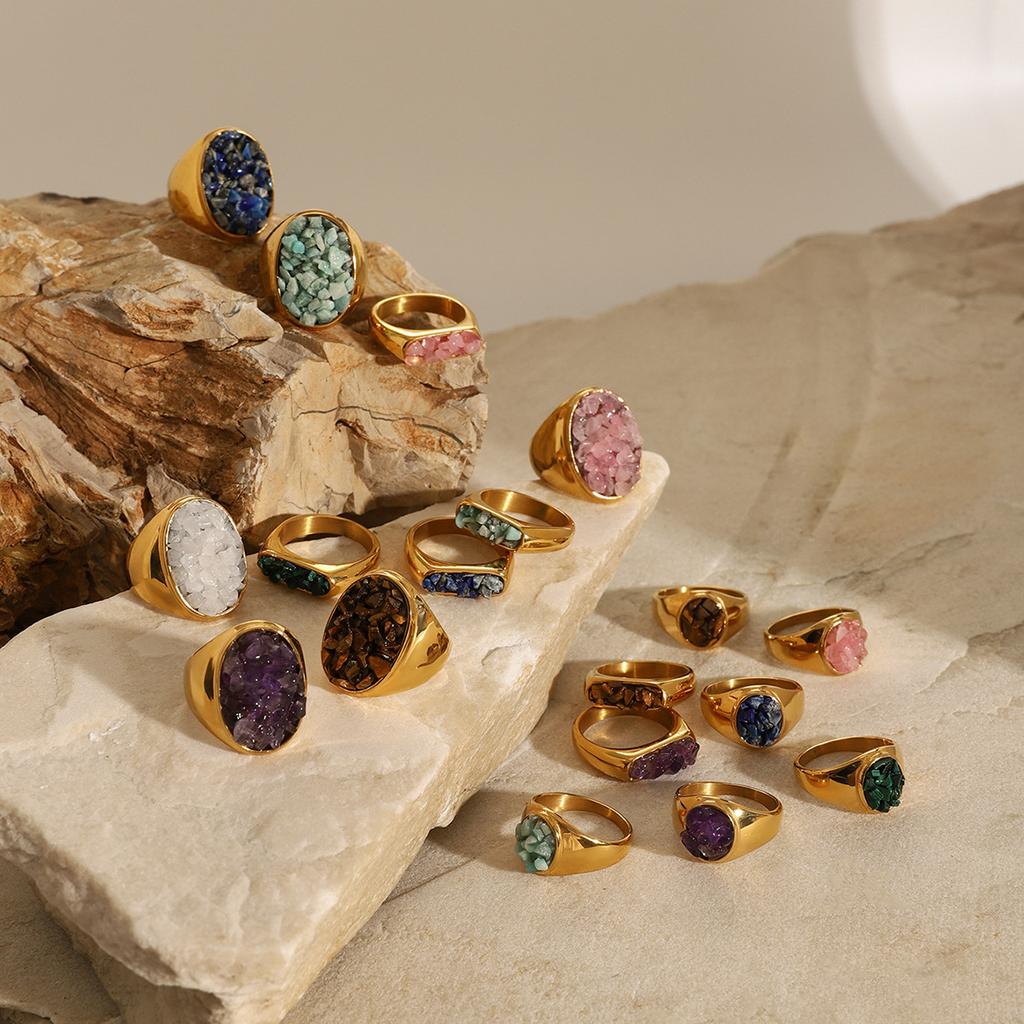 Stainless Steel Natural Stone Exaggerated Ring, High-end Ring, Titanium Steel Hand Accessory