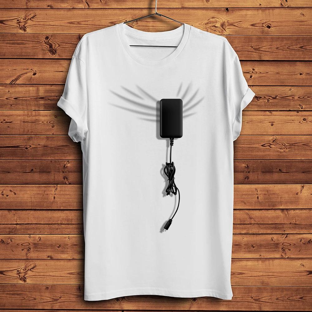 Charger on My ShirtFunny 3D Vision Tshirt UnisexWhite Casual Short T ShirtUnisex Cool Hipster Streetwear Tee Breathable Print S