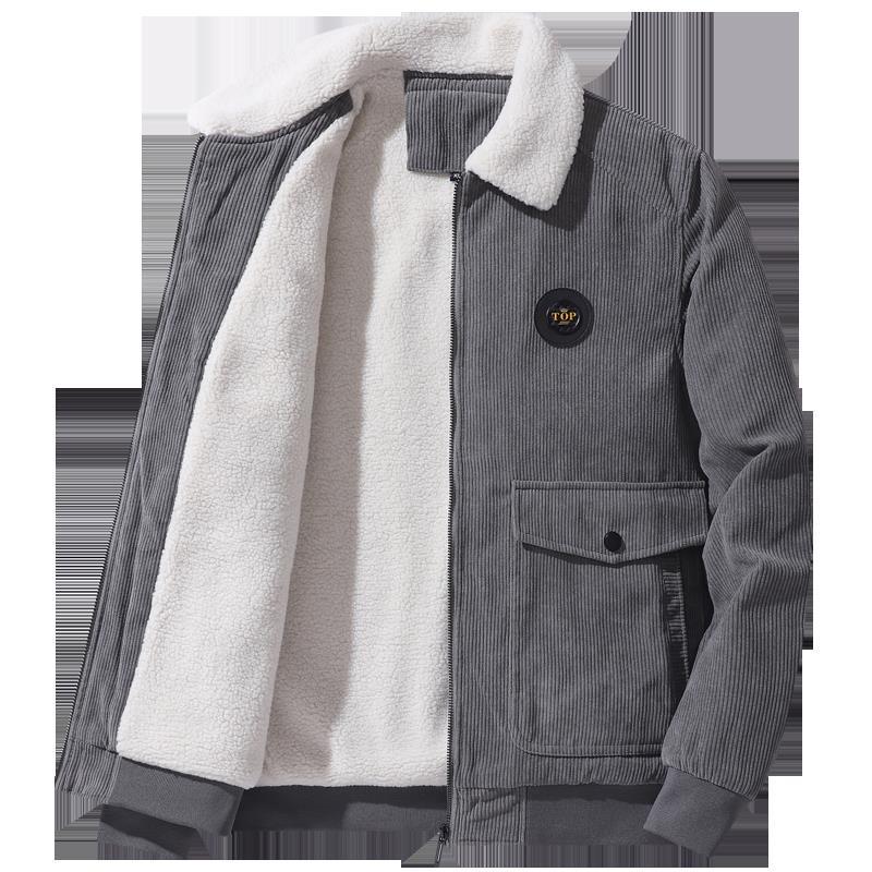 Men's 2025 Corduroy Lamb Wool Coat - Velvet Lined Cotton Winter Jacket