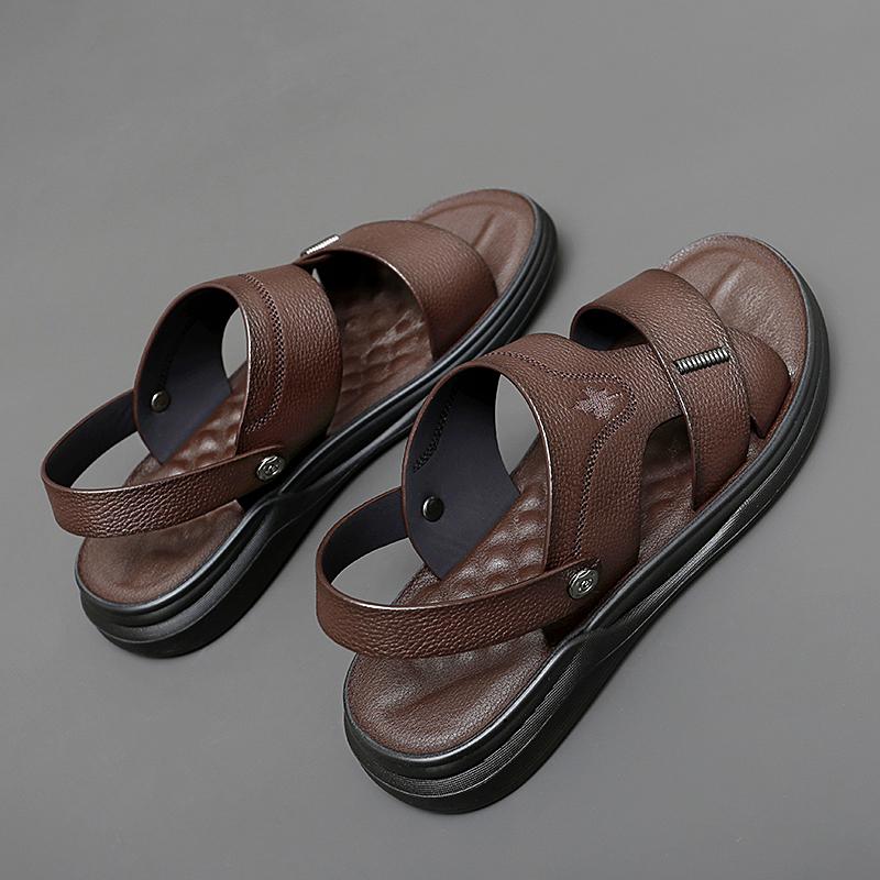 

Мужские летние новые мужские сандалии Мужская кожаная пляжная обувь Повседневная мужская обувь Модные тапочки Полосатые сандалии Резиновая мужская обувь 44 коричневый