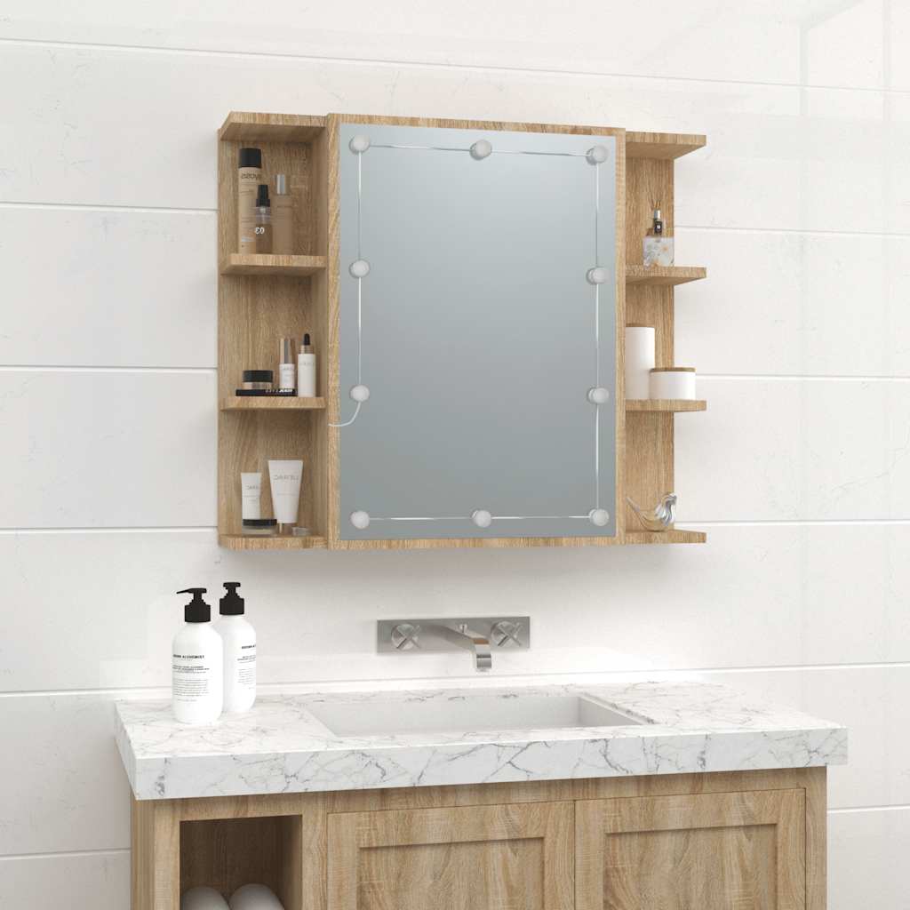 LED Mirror Cabinet In Sonoma Oak 70 X 16.5 X 60 Cm