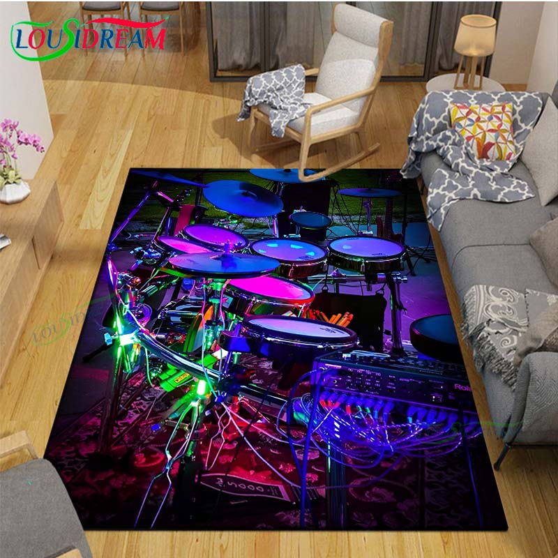 Fashion Music Drum Set Printed Carpet Outdoor Area Rug Non -slip Carpet Bedroom Decor Carpet for Living Room Birthday Gift