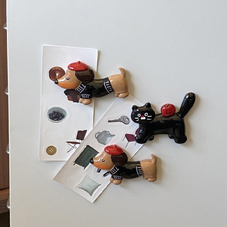 Resins Cartoon Dachshund Cats Shape Fridge Magnets Home Decors Refrigerator Sticker for Kitchen or Office Space Ornament