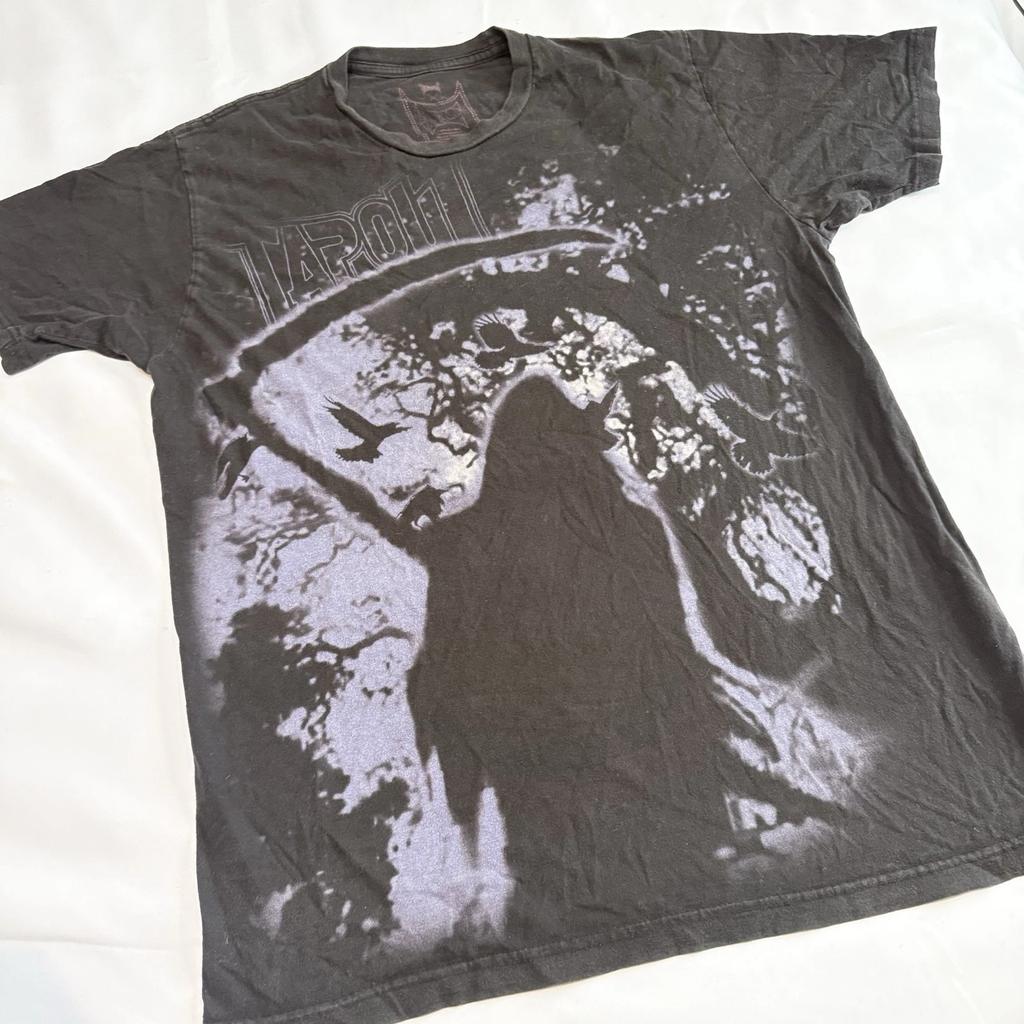 Vintage Y2K Tap Out Black Raven Grim Reaper AOP Large Made In USA Rare T T-Shirt