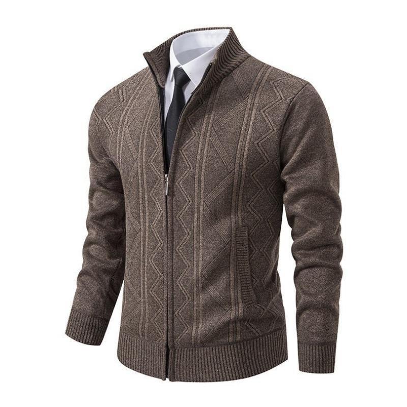 Autumn and winter new men's stand-up collar fleece sweater knitted sweater youth fashion casual cardigan jacket men