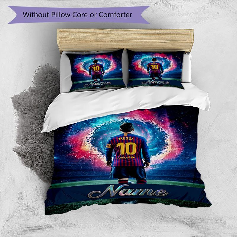 Messi Soccer Legend Personalized Name Bedding Set,Breathable Bed Linen for Guest Room Decoration,Perfect Housewarming Gift,All Season Duvet Cover with