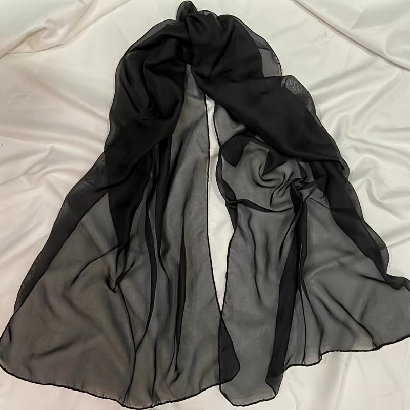 Lightweight Chiffon Scarf Elegant Sheer Shawl with Black & Gray Gradient Design Breathable & Sun-Protective Casual Outings