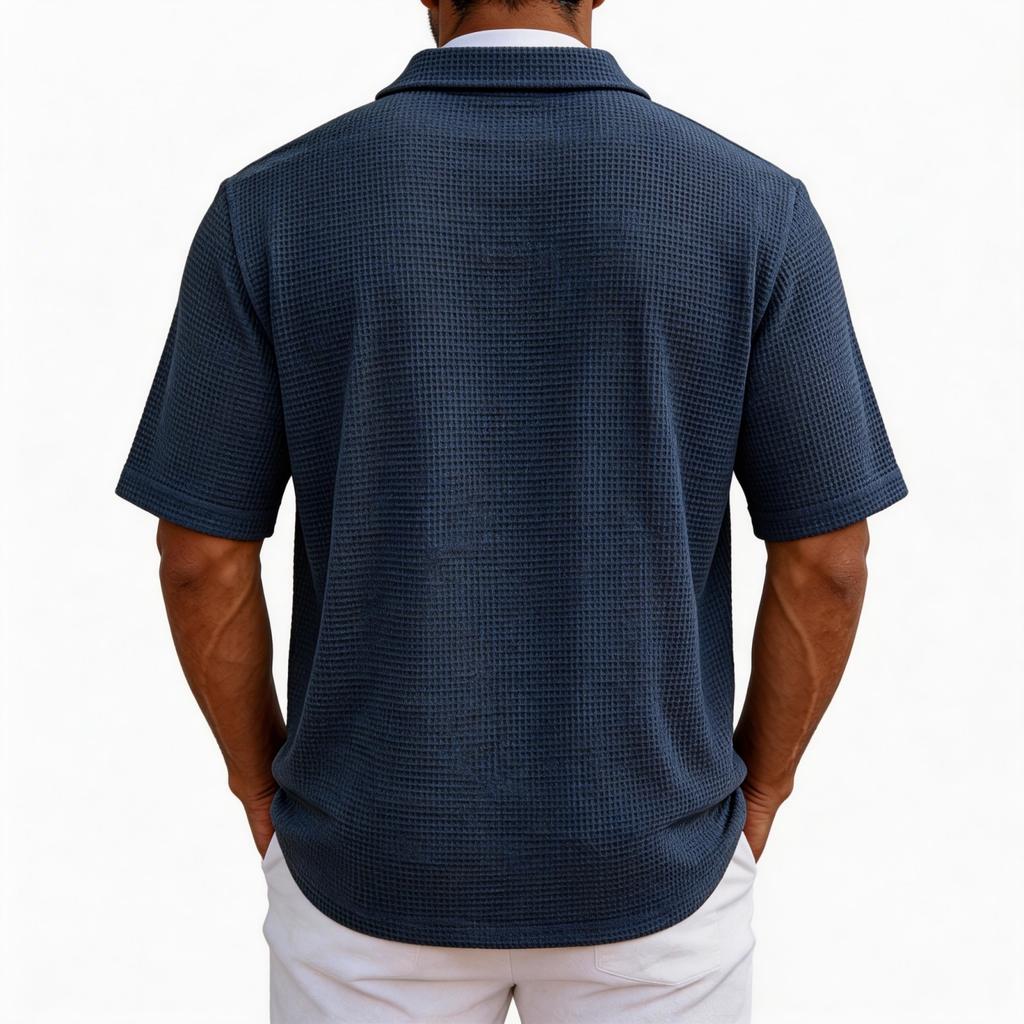 Men’s Short Sleeve Polo Shirt with Zipper Collar Knit Casual Fit Lightweight Top for Daily Wear