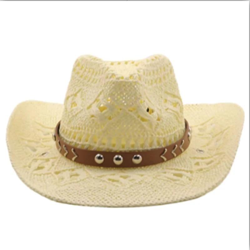 1Pc Summer Bohemian Shell Straw Hat Beach Women Men Cowboy Hats Wooden Beads Hollow Out Western Wide Brim Sun Hat Holiday Cap