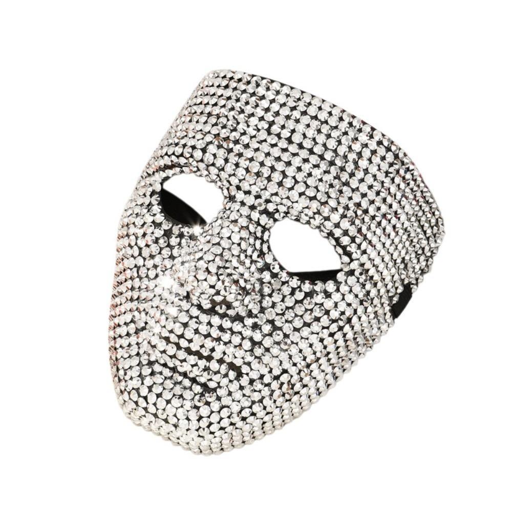 Venetian Masquerade Party Mask Elastic Bands Full Face Mask Cosplay Rhinestone Mask Christmas белый