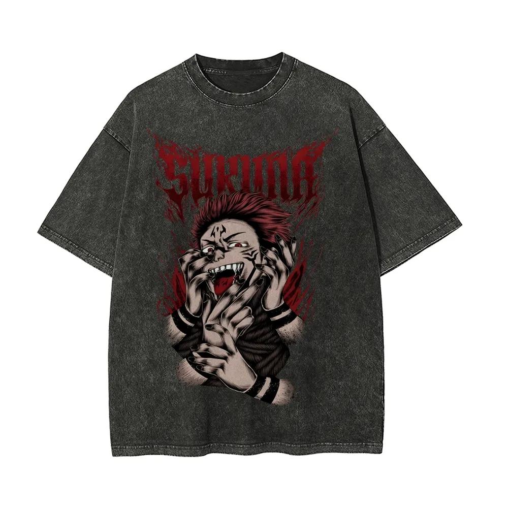 

Ryomen Sukuna Gothic T-shirt Jujutsu Kaisen Tee Vintage Washed Oversized Retro Anime Harajuku Streetwear Graphic Manga Mens Tops M