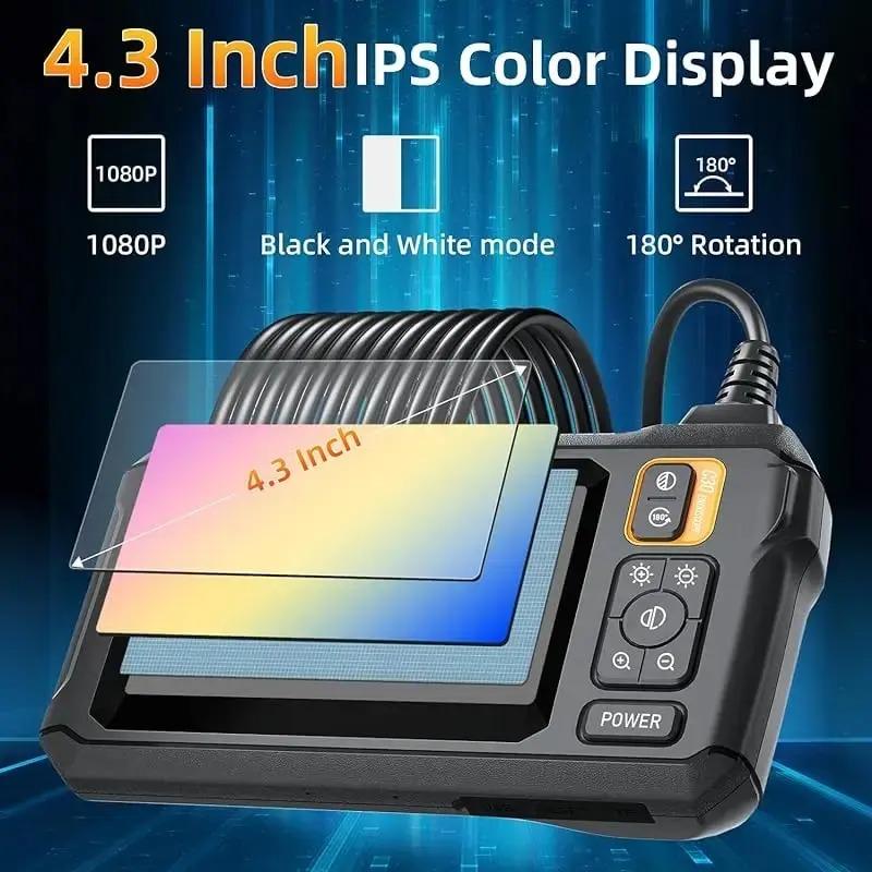 Cameră endoscop industrial 8mm HD1080P 4.3 inch IPS Ecran mare 1080P HD Cameră pentru reparații auto IP67 Curea impermeabilă 8 lumini LED