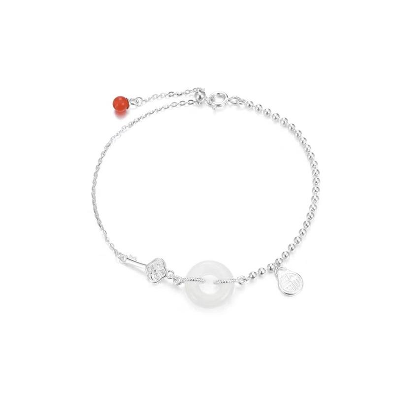 

Браслет Guochao Hetian Jade, новый китайский литературный и культурный браслет из агата, легкий роскошный браслет с кисточками и иероглифами Key Fu copper