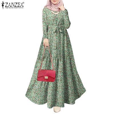 Women Casual Round Neck Loose Long Sleeve Floral Dress