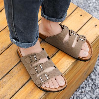 Été Couple Extérieur Qualité Pantoufles Sandales Mode Homme Femme Chaussures de Plage à Semelles Épaisses Sandales en Cuir Légères Antidérapantes