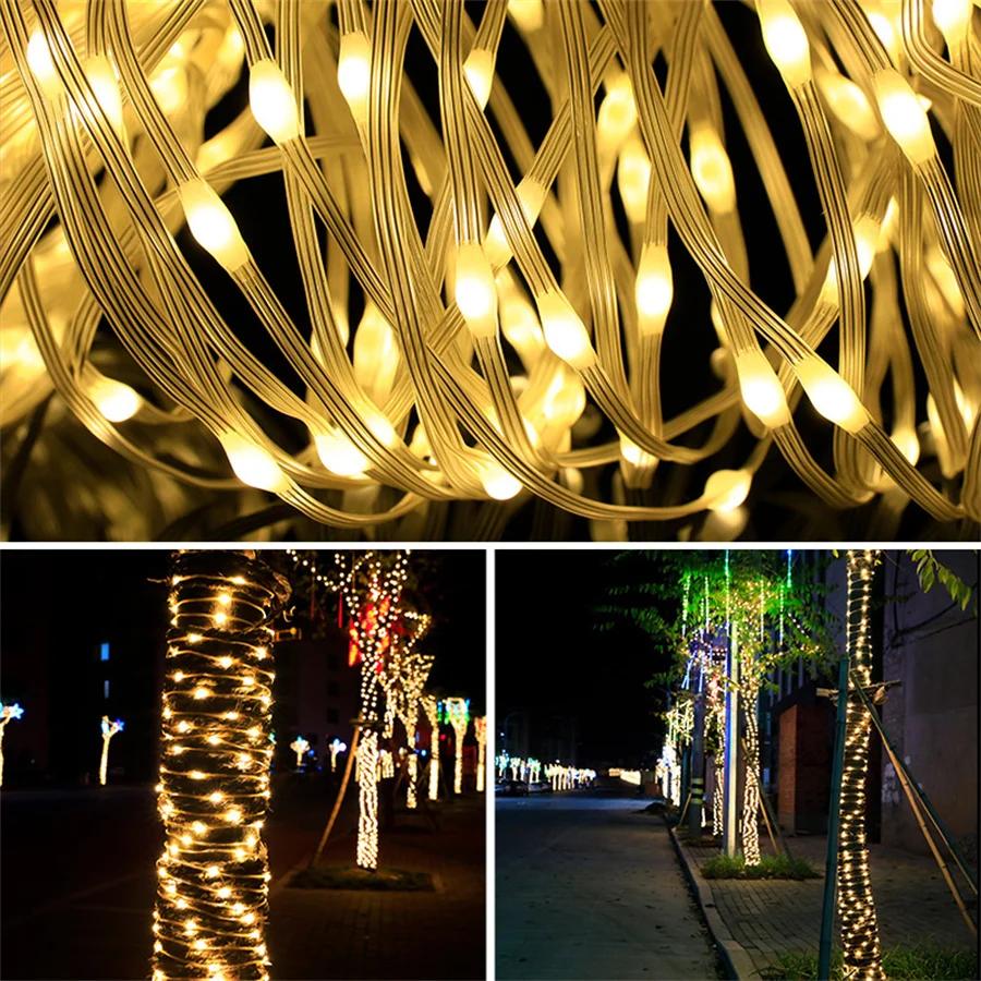 20M 50M 100M PVC Christmas Garland Light Outdoor Plug In Christmas Tree Rope Fairy Light Waterproof Tube String Light