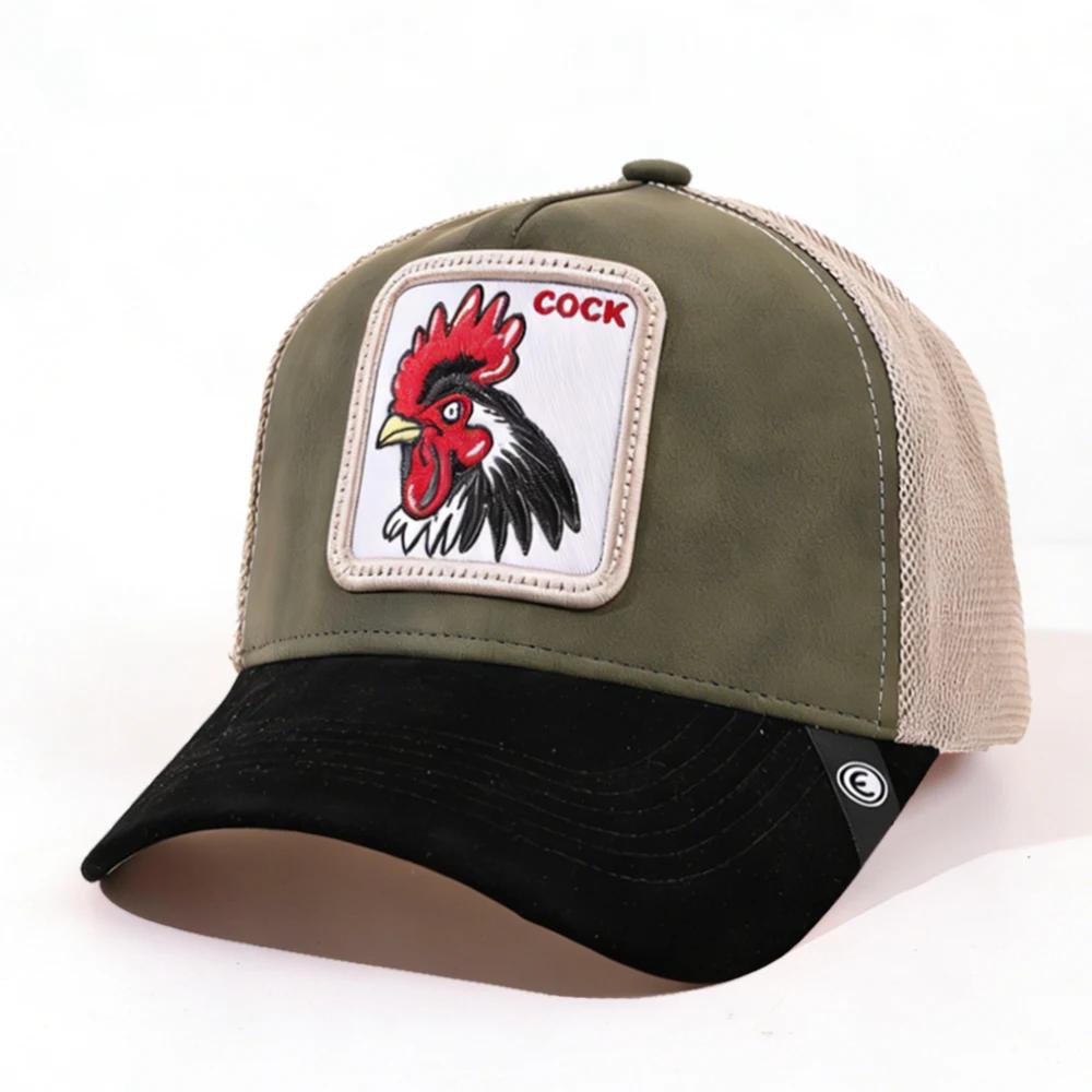 1Pc Mesh Trucker Hat, Air Permeable Ventilated, Embroidered Stitching Stitched Rooster Gallo Patch, Vintage Old School Western Streetwear