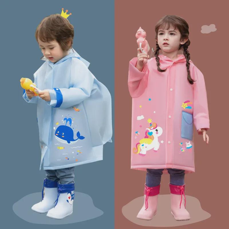 Kids' Waterproof EVA Raincoat with Large Brim and Backpack Space for Boys and Girls