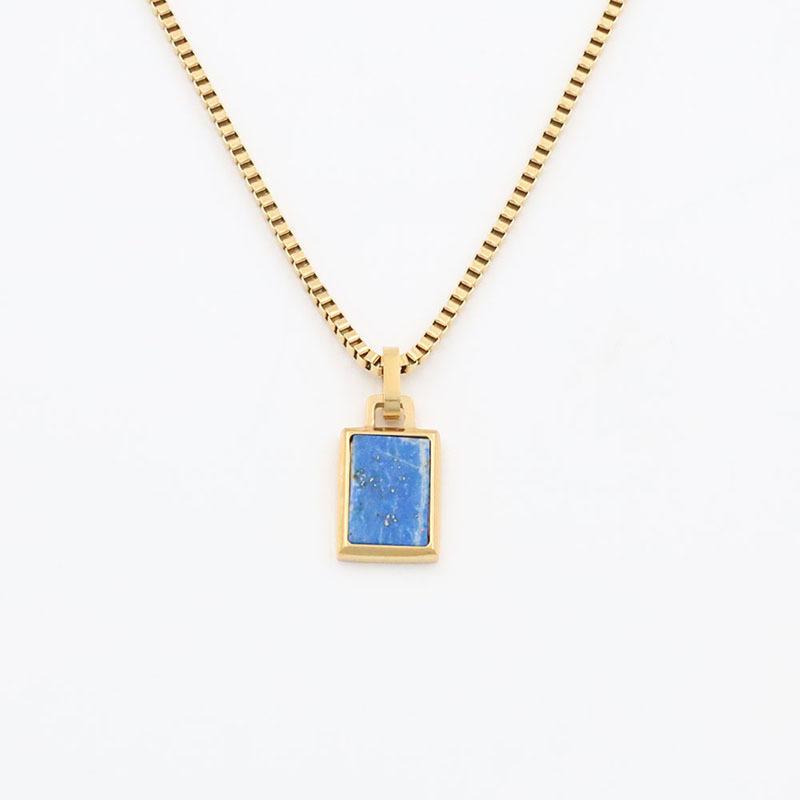 Geometric Square Box Pendant Inlaid With Natural Stone Jewelry Collarbone Chain Necklace For Girls' Girlfriends Does Not Fade