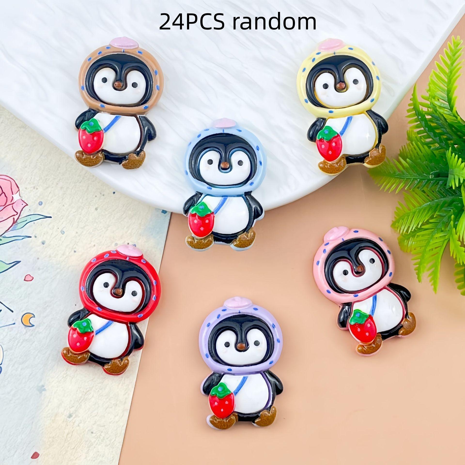 24/120PCS New cartoon cute little penguin resin accessories DIY handmade hair clip, keychain, phone case, glove accessories