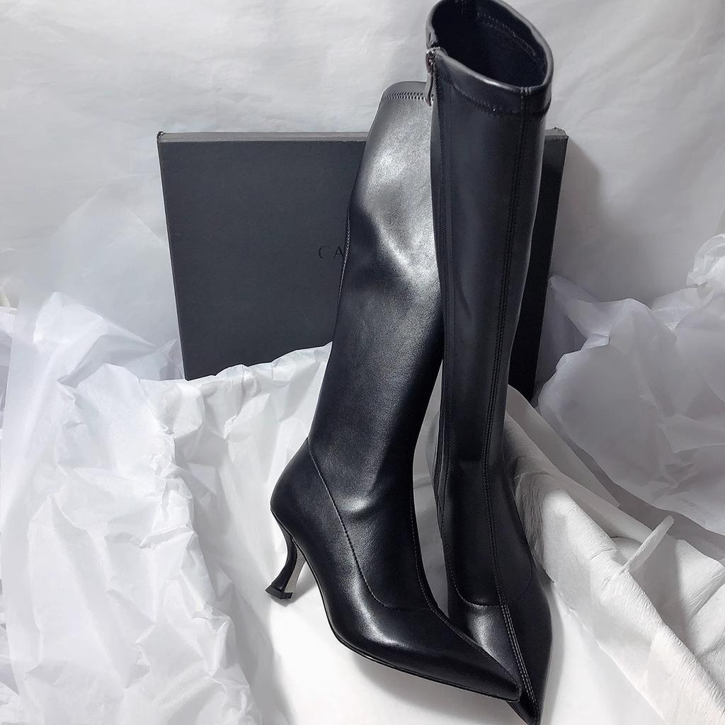 Fashion 7CM Thin Heel Black Long Boots For Ladies Side Zipper Pointy High Heels Knee Boots Women Fashion Autumn Shoes Botas De Mujer