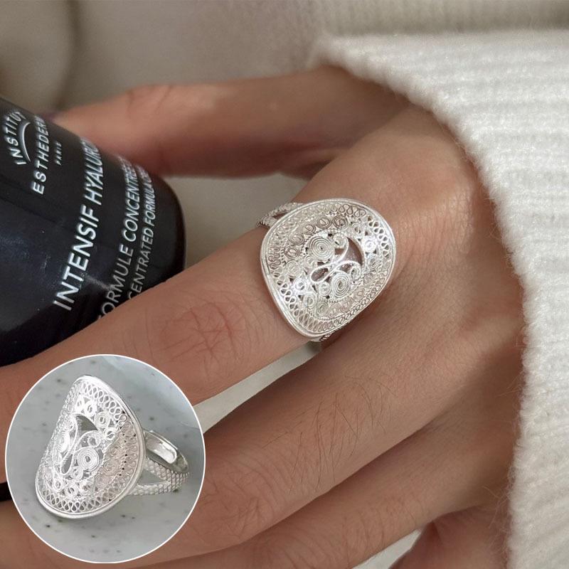 Korean Style S925 Silver-Plated Water Drop Crossover Open Ring – Women's Retro Fashion for Index Finger