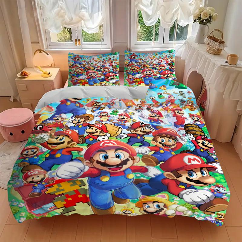 Mario Bros Adventure Time Print 3Pcs Bedding Setduvet Cover With 2 Bedropillowcase Home Birthday Gift